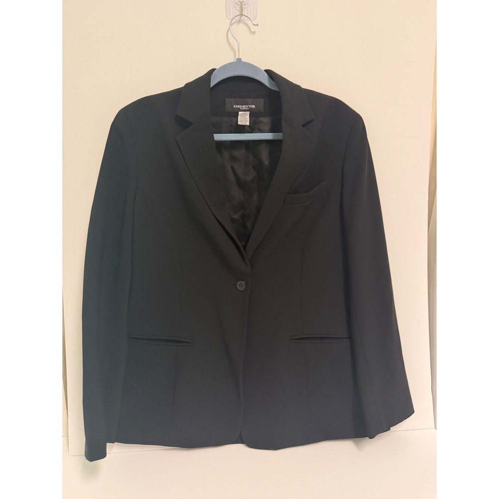Jones New York Platinum Black Single Button Blazer Jacket Size 10